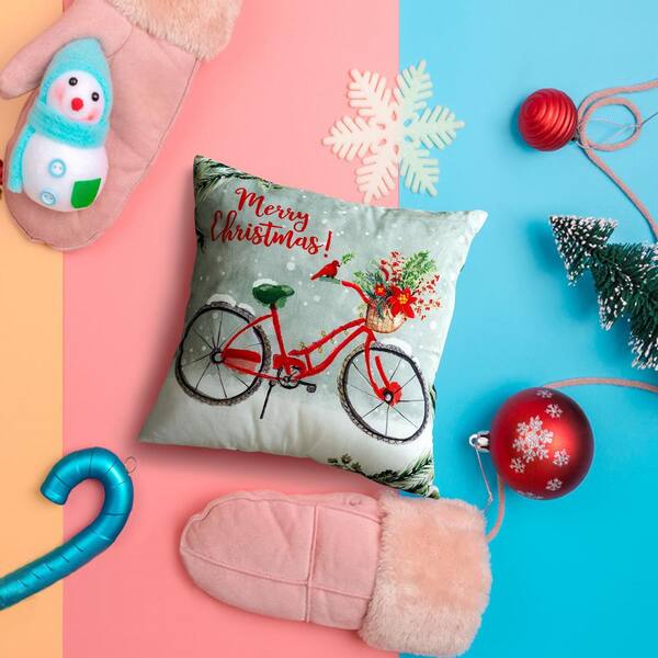 Sara B Christmas Bike Blue Plush Polyester 20 In X 20 In Throw Pillow Sb312mu20 The Home Depot
