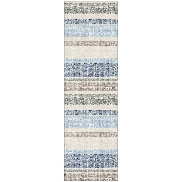 Mayfield Premium Machine Washable Abstract AMF2122 Navy 2 ft. x 7 ft. Runner Rug