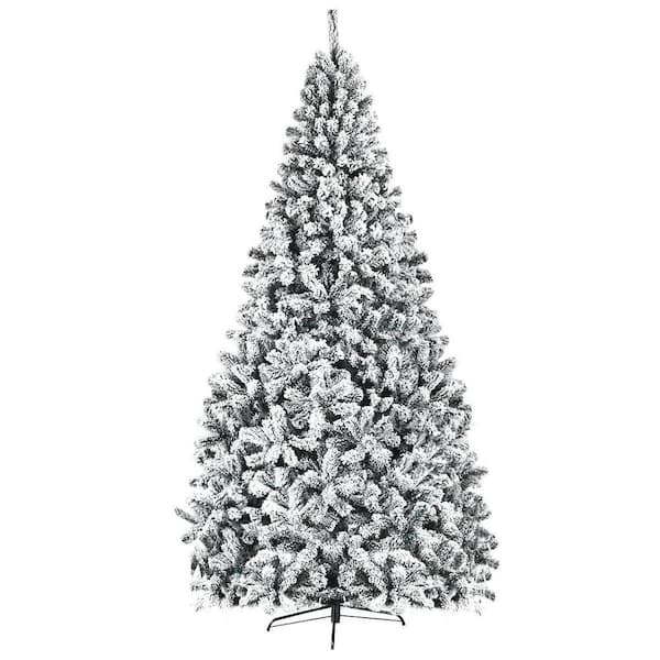 ANGELES HOME 9 ft. White Unlit Flocked PVC Artificial Christmas Tree with Metal Stand
