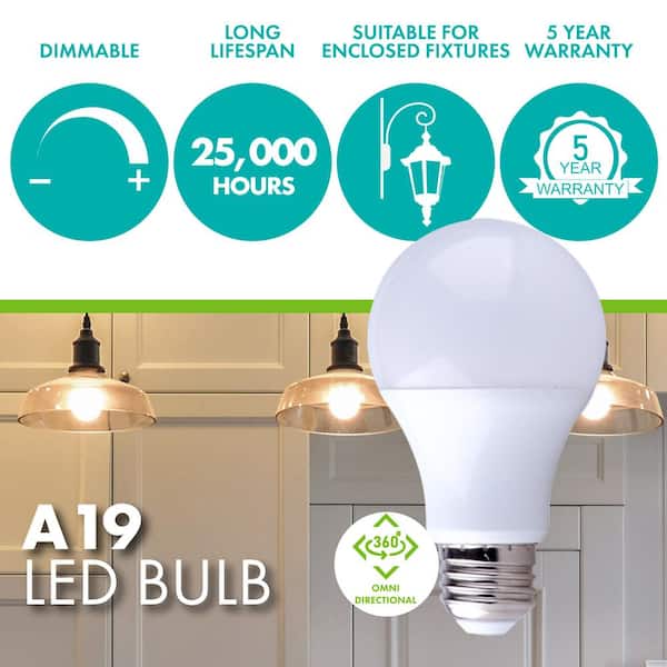 60-Watt Equivalent A19 Dimmable LED Light Bulb, 4000K Cool White, 50-pack