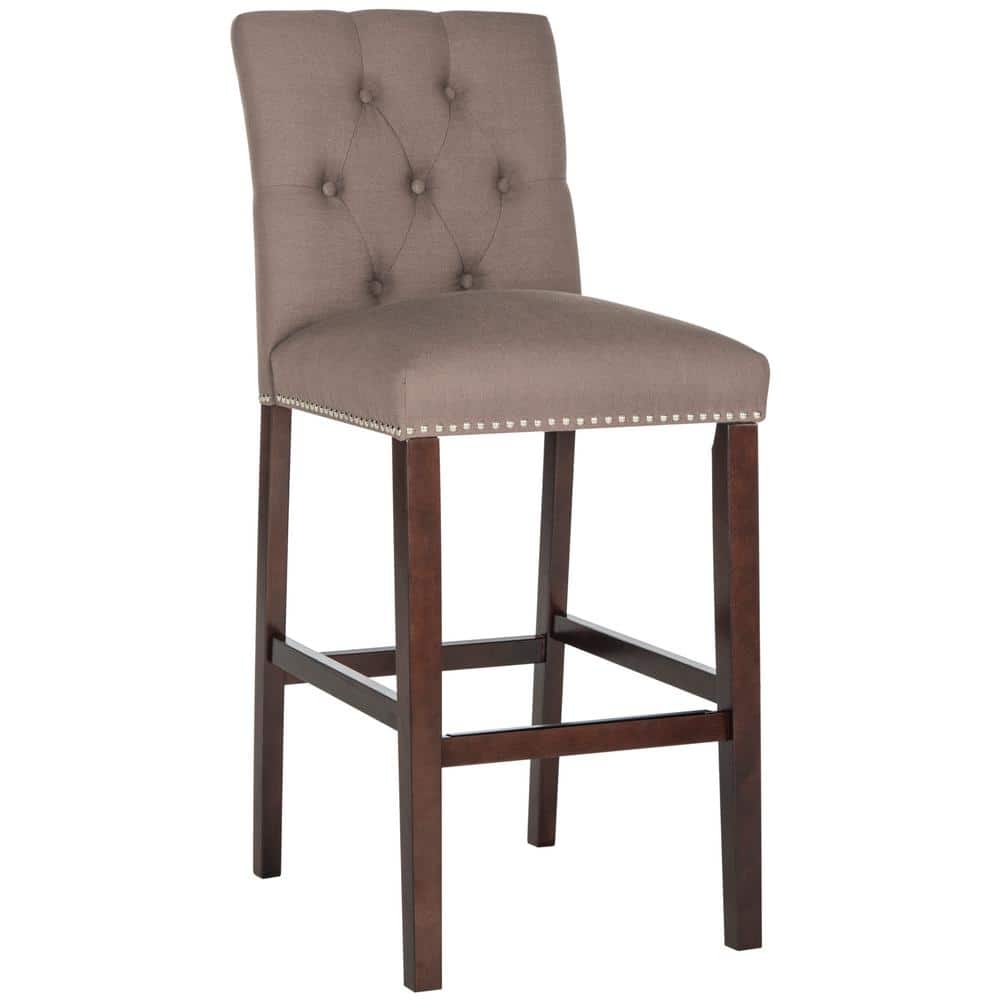Transitional Espresso and Dark Taupe Bar Stools with Silver Nailheads (Set of 2)