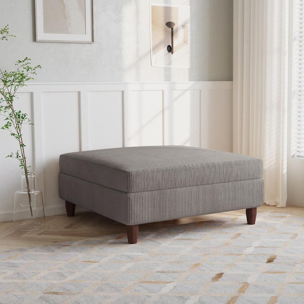 40.9 in. Light Gray Corduroy Fabric Square Ottoman with Wood Legs