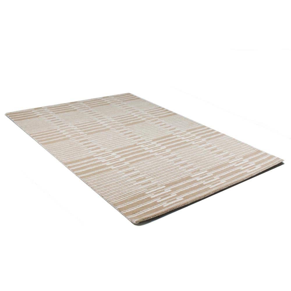 Handmade Beige and White Wool 9' x 12' Tufted Area Rug