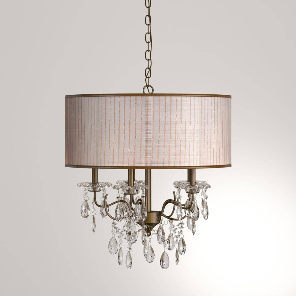 Antique Bronze Drum Chandelier with Fabric Shade
