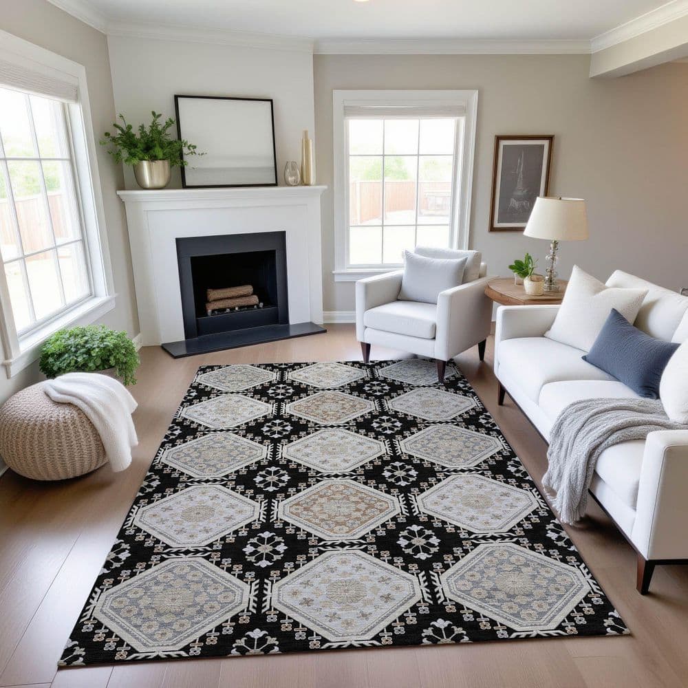 Mayfield Premium Machine Washable Abstract AMF1442 Black 5 ft. x 7 ft. 6 in. Area Rug price history on PriceWatchPro