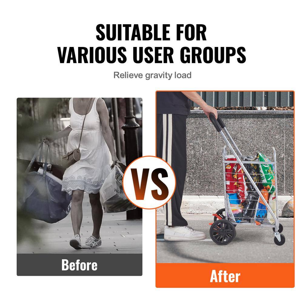 Silver Foldable Utility Shopping Cart with Swivel Wheels