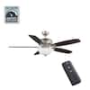 Hampton Bay Southwind II 52 in. Indoor LED Brushed Nickel Ceiling Fan ...