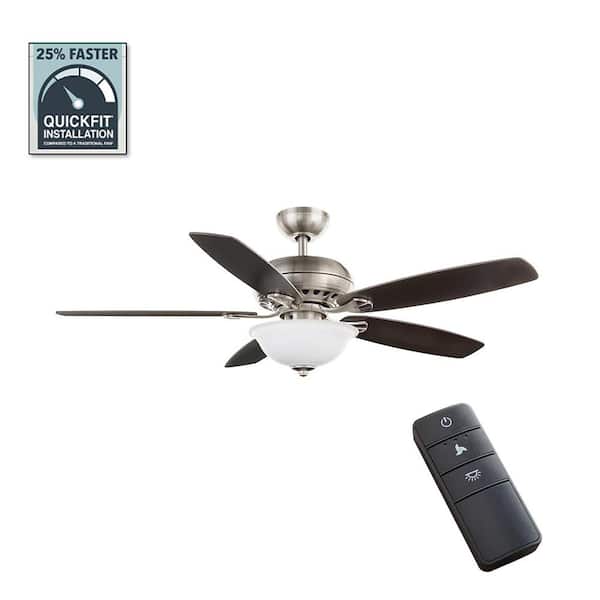 Hampton Bay Southwind II 52 in. Indoor LED Brushed Nickel Ceiling Fan with Light Kit, Reversible Blades and Remote Control