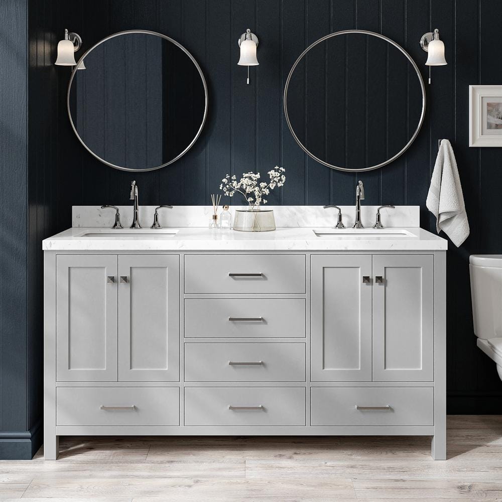 Cambridge 66" Gray Double Freestanding Bathroom Vanity Cabinet