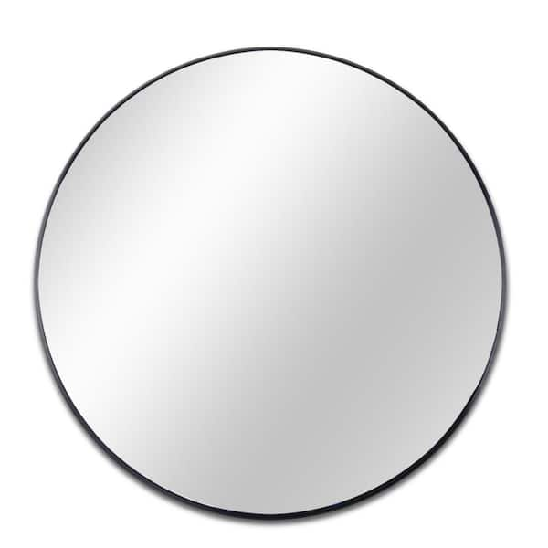 HUOVTR YUAN 16 in. x 16 in. Black Modern Round Framed Decorative Mirror