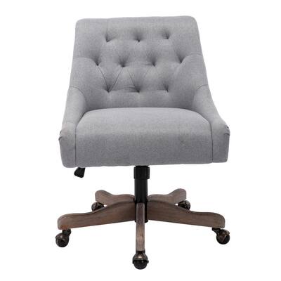 Gray Modern Linen Fabric Upholstered Adjustable Swivel Task Chair with Wooden Base