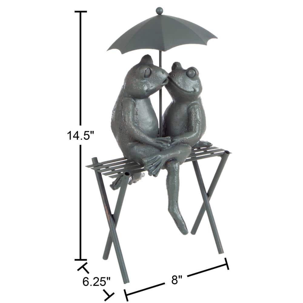 Romantic Frog Couple Polyresin Garden Statue with Umbrella