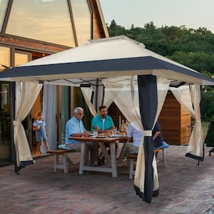 13 x 13 Ft Pop Up Gazebo with Netting Outdoor Patio Portable Canopy in Navy