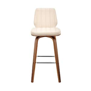 27 in. Cream High Back Wood Bar Chair with Faux leather Seat