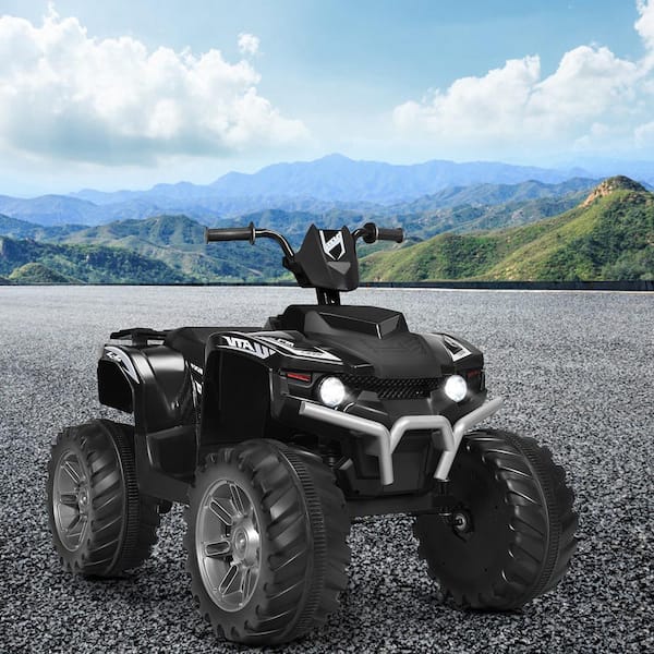 12-Volt Electric Kids Ride On Car ATV 4-Wheeler Quad with Music LED Light Black
