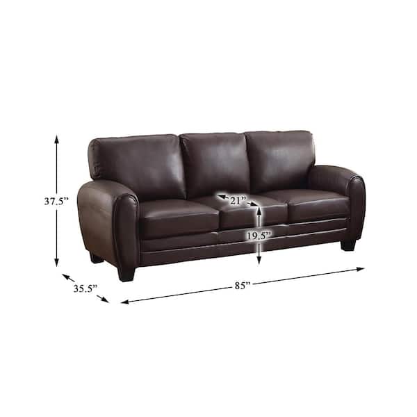 Lazzara Viggo 85 in. W Round Arm Faux Leather Rectangle Sofa in