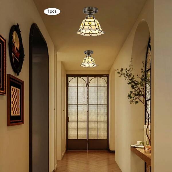 OUKANING 7.87 in. 1-Light Copper Vintage Semi-Flush Mount Ceiling