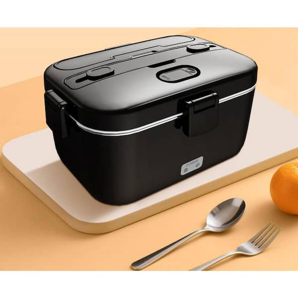Electric Lunch Box with 1.8L Capacity 100-Watt Heated Food Warmer for Office Car Home Use Includes Fork and Spoon, Black