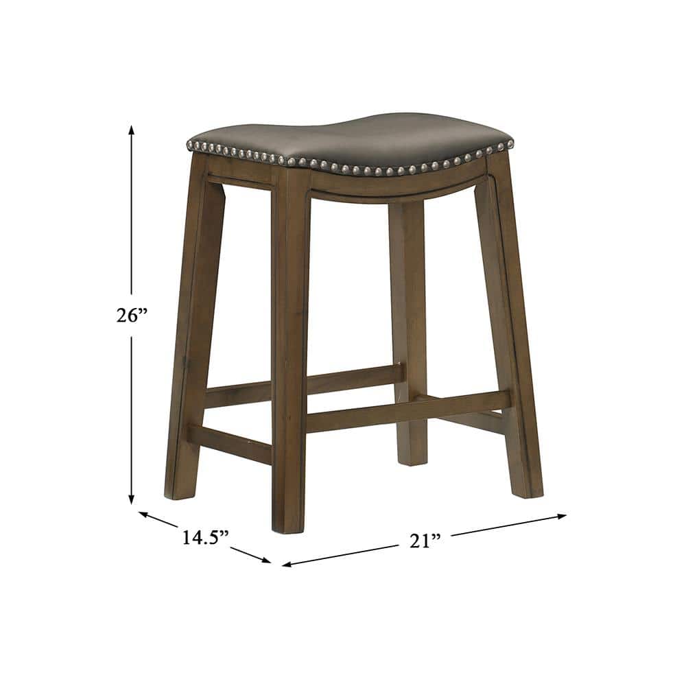 Gray Backless Saddle Style Wood and Leather Counter Stool