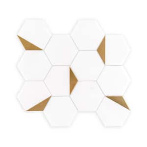 Bees Knees White 13 in. x 11.125 in. Hexagon Honed Marble and Metal Mosaic Wall and Floor Tile (10.04 sq. ft./Case)