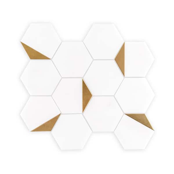 Jeffrey Court Bees Knees White 13 in. x 11.125 in. Hexagon Honed Marble and Metal Mosaic Wall and Floor Tile (10.04 sq. ft./Case)