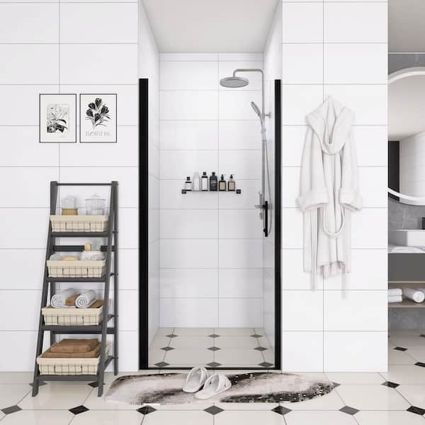 34 in. W x 72. in. H Pivot Semi-Frameless Shower Door in Matte Black with Clear Tempered Glass