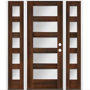64 in. x 80 in. Modern Douglas Fir 5-Lite Left-Hand/Inswing Frosted Glass Red Mahogany Stain Wood Prehung Front Door