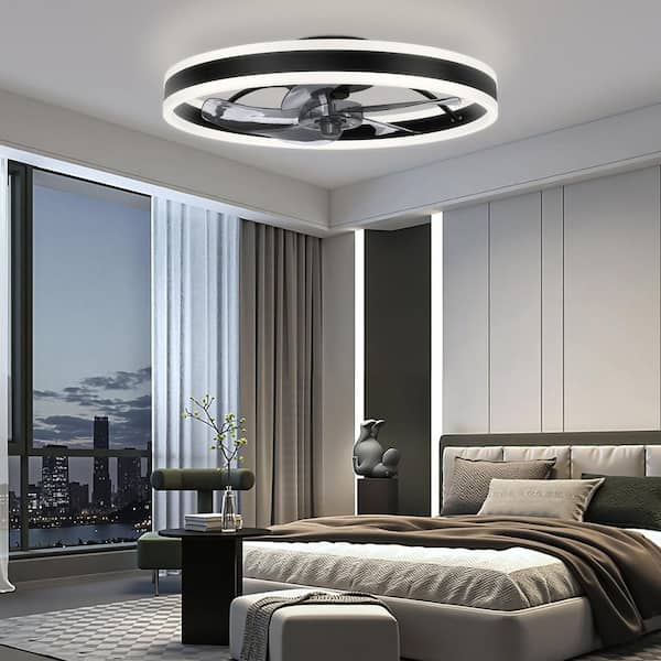 20 in. Indoor Smart Ceiling Fans with Lights with Remote&APP, Low Profile Ceiling Fan, 6 Speed Reversible Blades-Black