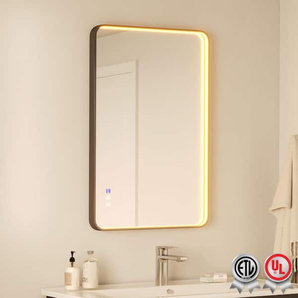 waterpar Frame Light 36 in. W x 24 in. H Rectangular Aluminum Framed Anti-Fog LED Wall Bathroom Vanity Mirror in Black