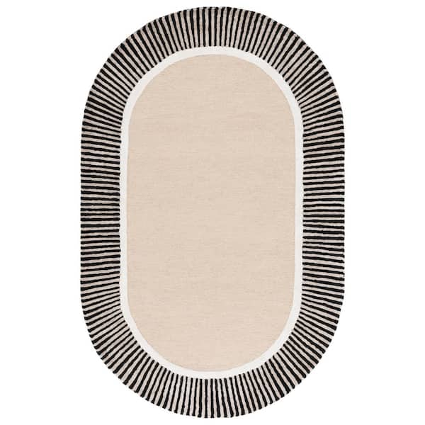 Fifth Avenue 5 ft. x 8 ft. Beige/Black Solid Oval Rug