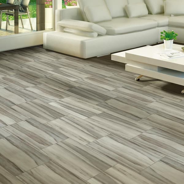 Lindell Celeste 12 in. x 24 in. Polished Porcelain Marble Look Floor and Wall Tile (16 sq. ft./Case)