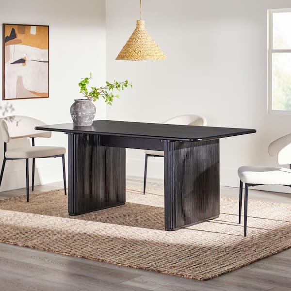 Walker Edison Furniture Company Modern Black Wood 68 in. Double Pedestal Dining Table, Seats 8