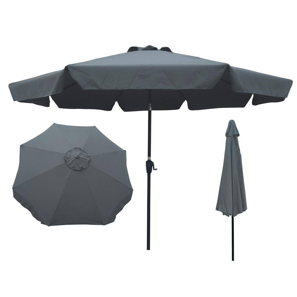 10 ft. Metal Outdoor Market Patio Umbrella, Dark Gray Color, Waterproof, Fa