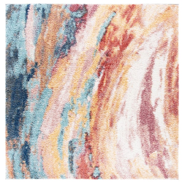 Calista 5 ft. x 5 ft. Gold/Aqua Abstract Multicolor Square Area Rug