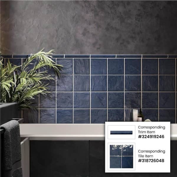 Apollo Tile 10-Pack Blue 1-in x 8-in Ceramic Bullnose Tile (0.556-sq. ft/ Carton)