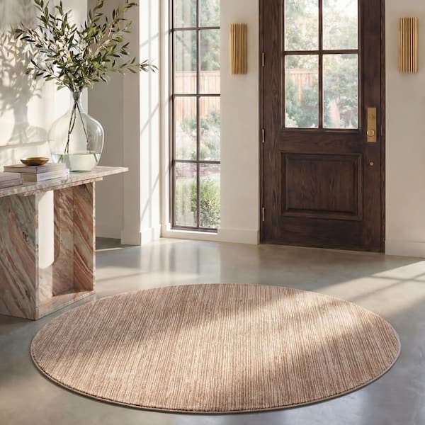 Vision Light Brown 7 ft. x 7 ft. Round Solid Area Rug