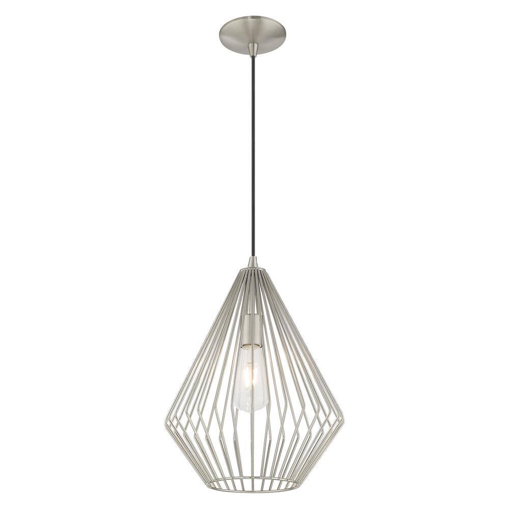 Contemporary Mini Pendant Light with Brushed Nickel Geometric Shade