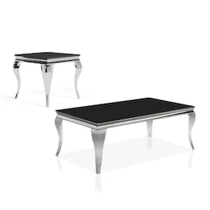Mosgood 2-Piece 51 in. Black Rectangle Glass Coffee Table Set