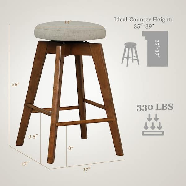 Costway 26 in. Beige Rubber Wood Counter Stool with Linen