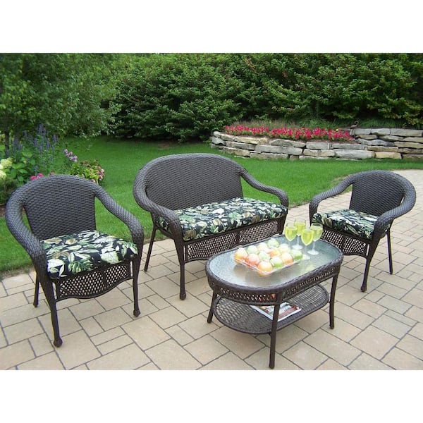 Oakland Living Elite Resin Wicker 4-Piece Patio Seating Set with Floral Cushions