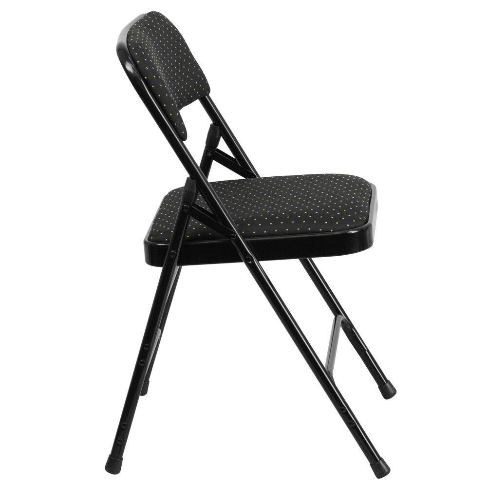 Black Patterned Fabric 30" Armless Metal Reception Chair
