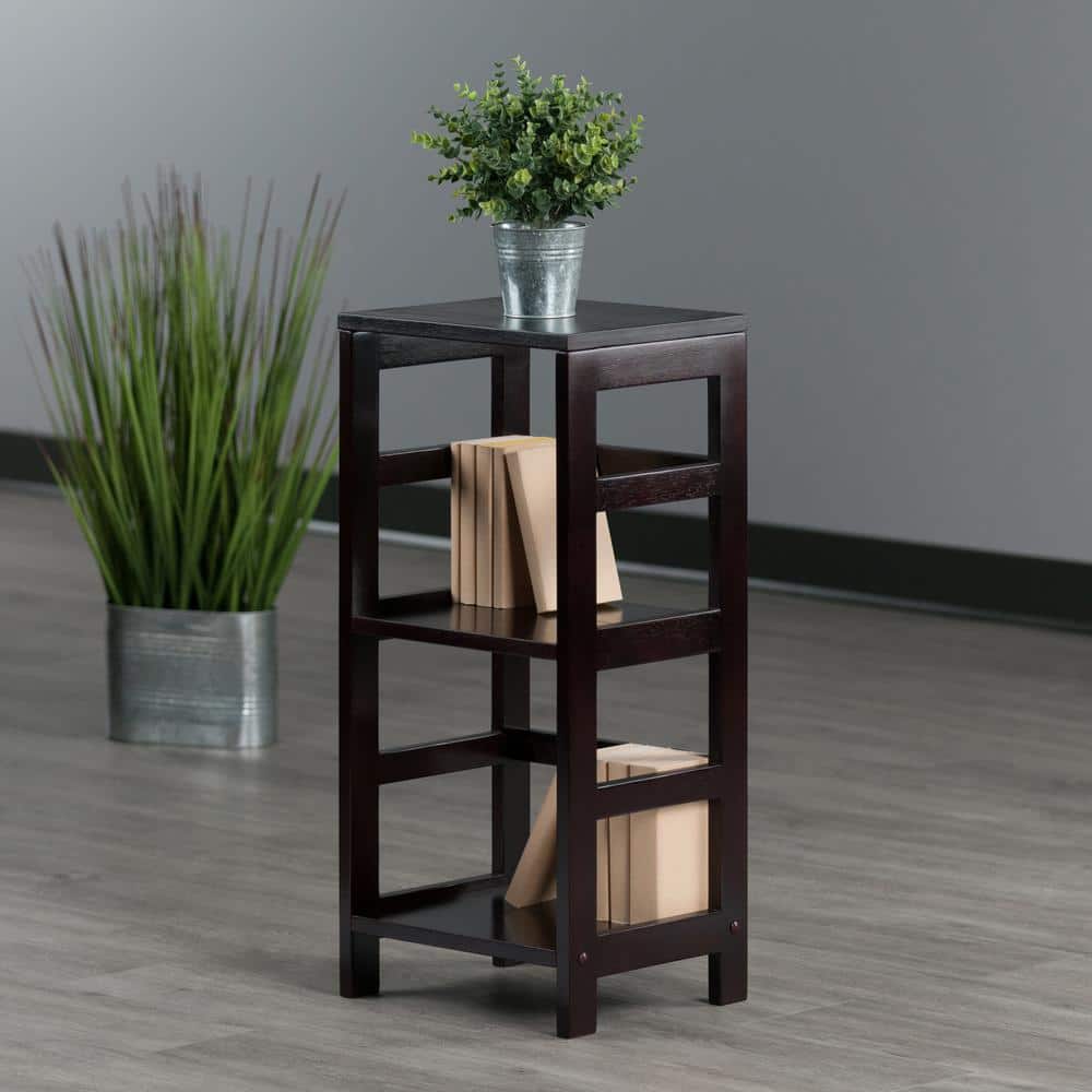 Espresso Finish Traditional Wooden 2-Tier Narrow Bookshelf