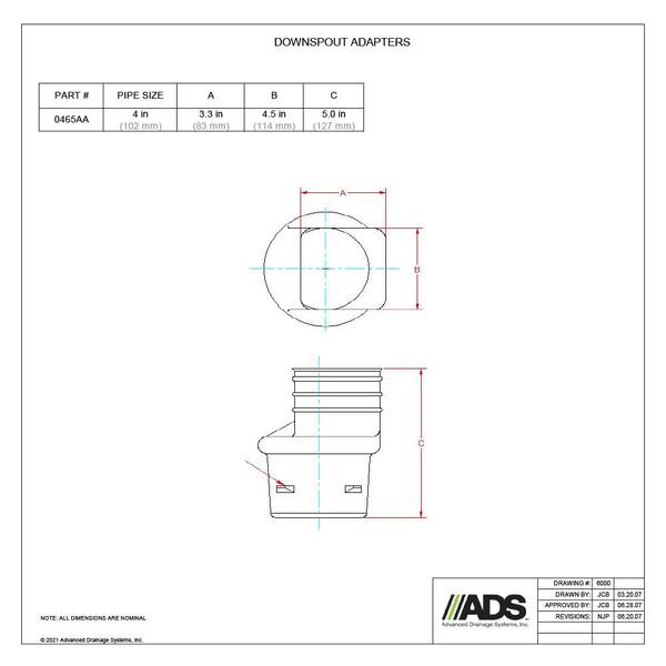 NEW Advanced Drainage Systems 4 in x 4-1/4 in Polyethylene Slip Downsp x 3 in 