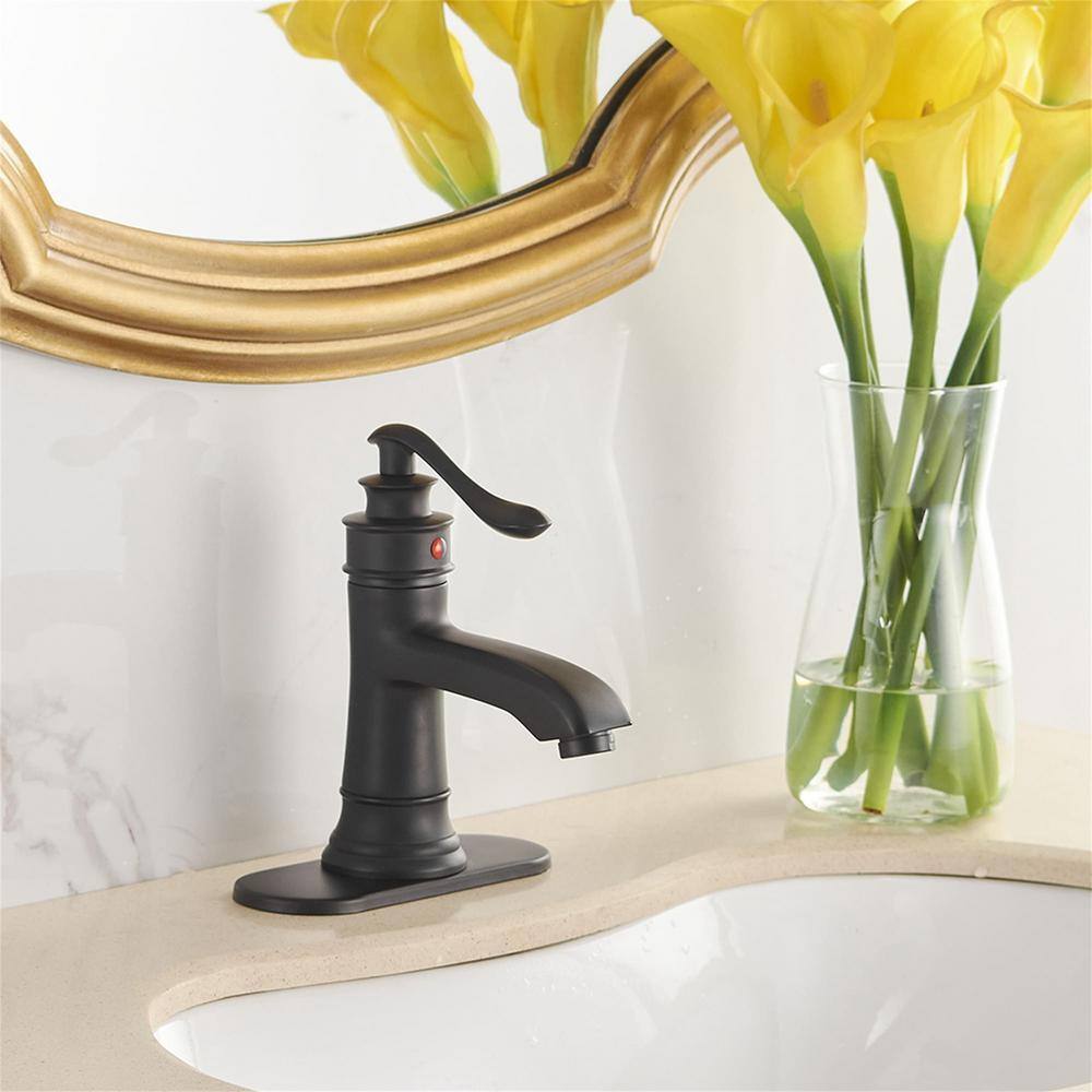 Matte Black Single Handle Brass Bathroom Faucet with Pop-Up Drain