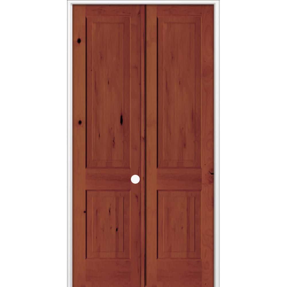 48 in. x 96 in. Rustic Knotty Alder 2-Panel Left Hand Solid Core BEHR Amaretto Stain Wood Double Prehung Interior Door price history on PriceWatchPro