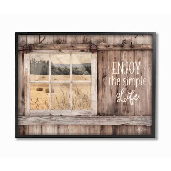 Stupell Industries 24 in. x 30 in."Enjoy the Simple Life Rustic Barn Window Distressed Photograph XXL Black Framed Wall Art" by Lori Deiter