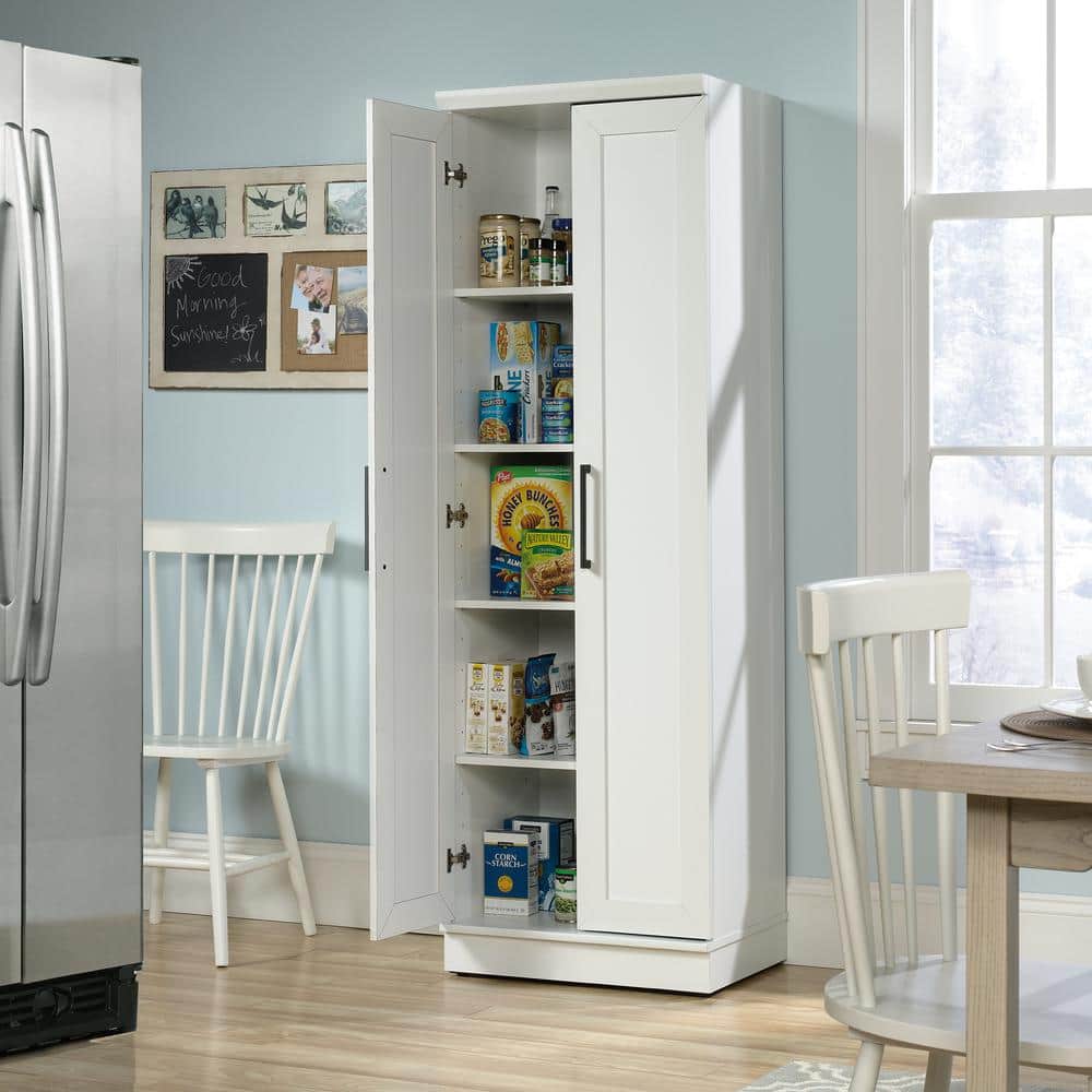 Soft White MDF Lockable Cabinet with 4 Adjustable Shelves