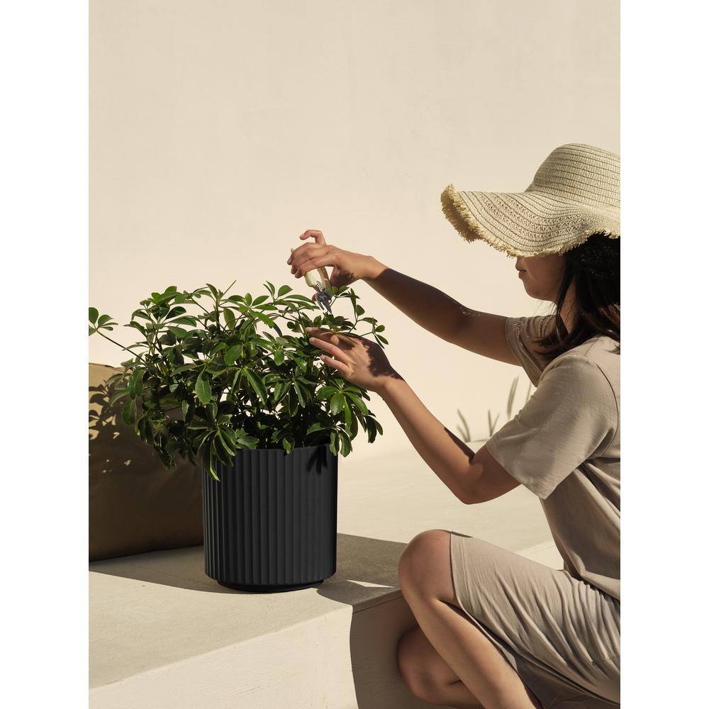Demi Series 12" Black Plastic-Stone Round Planter