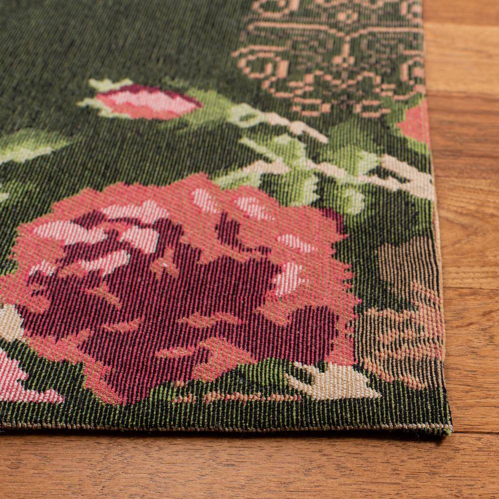 Classic Vintage Black and Red Floral Cotton Area Rug 4' x 6'