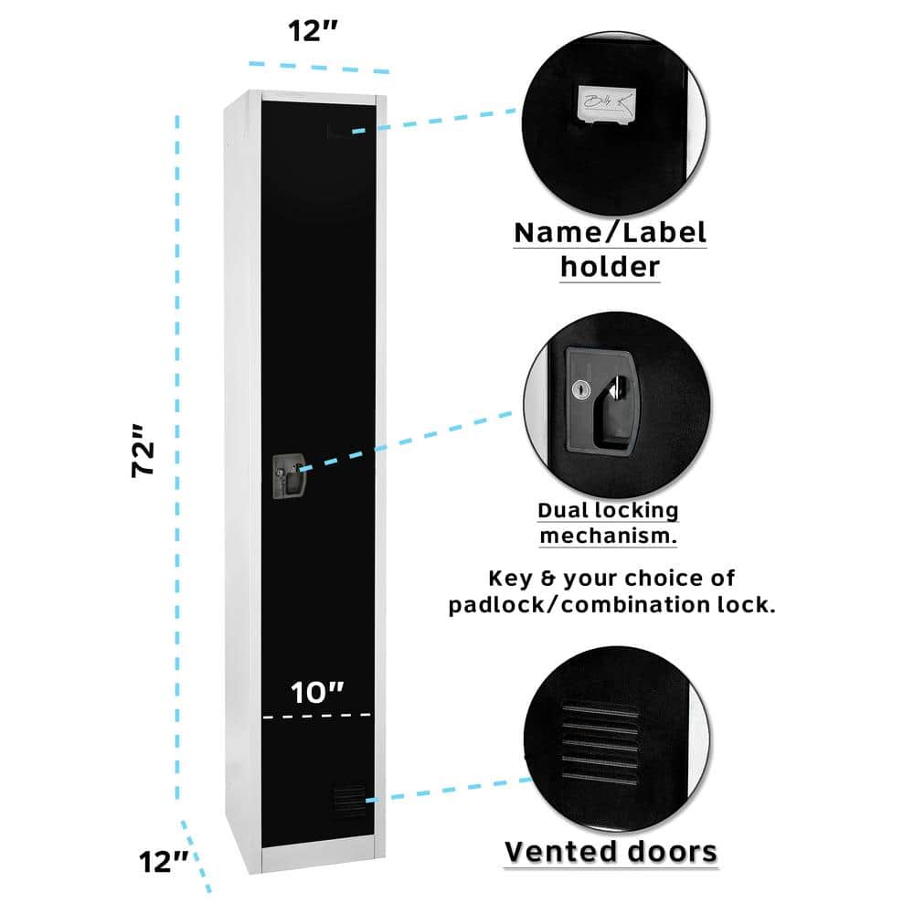 72'' Black Steel Freestanding Locker with Adjustable Shelving